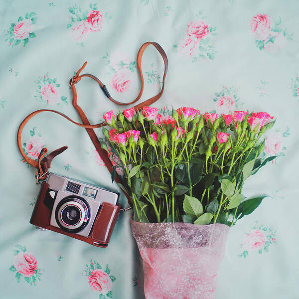 Fragility Art Print featuring the photograph Flowers And A Camera by Julia Davila-lampe