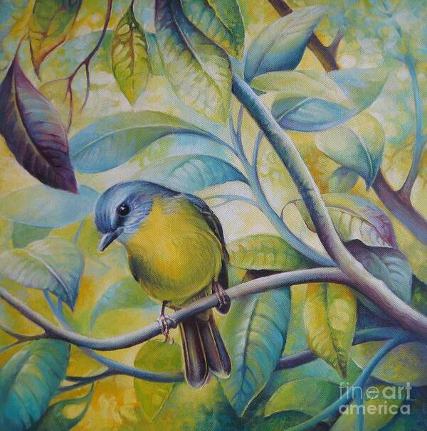 Bird Art Print featuring the painting Forest song by Elena Oleniuc