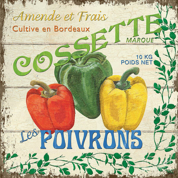 Peppers Art Print featuring the painting French Veggie Sign 4 by Debbie DeWitt