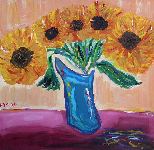 Sunflowers Art Print featuring the painting From a Fair and Sunny Field by Mary Carol Williams