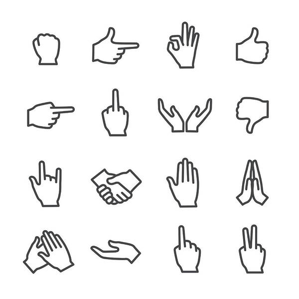 Fist Art Print featuring the drawing Gesture Icons Set - Line Series by -victor-