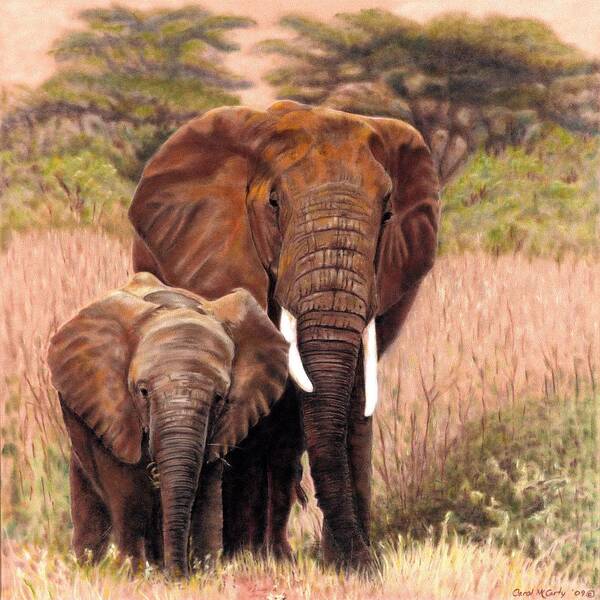 Children's Rooms Art Print featuring the painting Giants Of Kenya by Carol McCarty