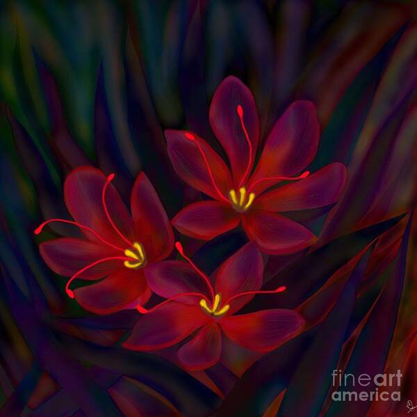 Crocus Flowers Art Print featuring the digital art Glitter by Latha Gokuldas Panicker