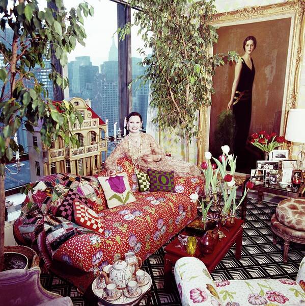 Indoors Art Print featuring the photograph Gloria Vanderbilt In Her Living Room by Horst P. Horst