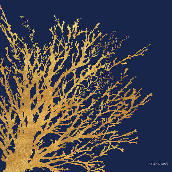 Gold Art Print featuring the mixed media Gold Medley On Navy by Lanie Loreth