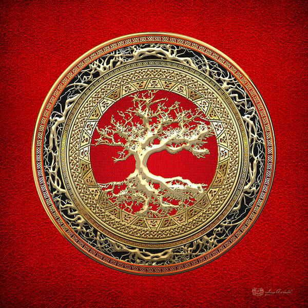 ‘celtic Treasures’ Collection By Serge Averbukh Art Print featuring the digital art Golden Celtic Tree of Life by Serge Averbukh