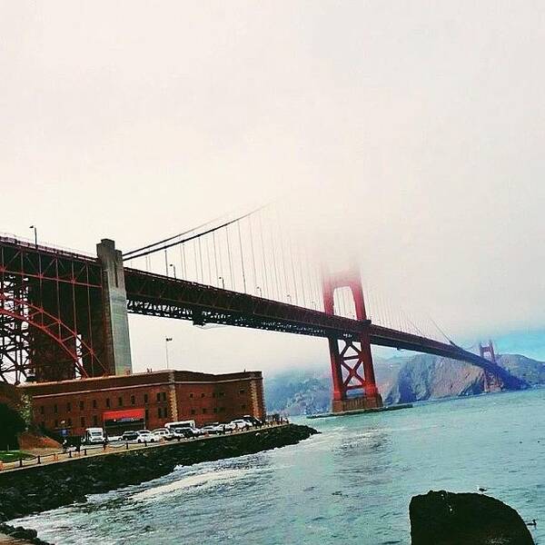 Bridge Art Print featuring the photograph Golden Gate Bridge Beneath Heavy Fog by Karen Winokan