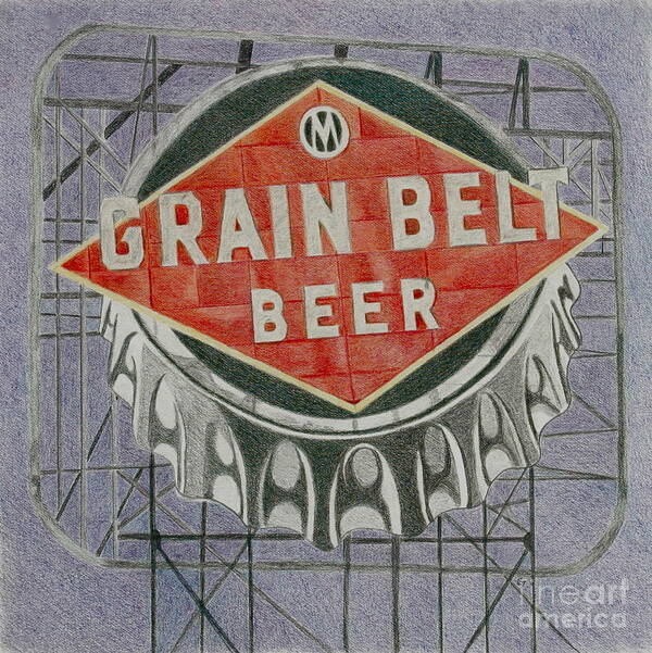 Sign Art Print featuring the drawing Grain Belt Beer by Glenda Zuckerman