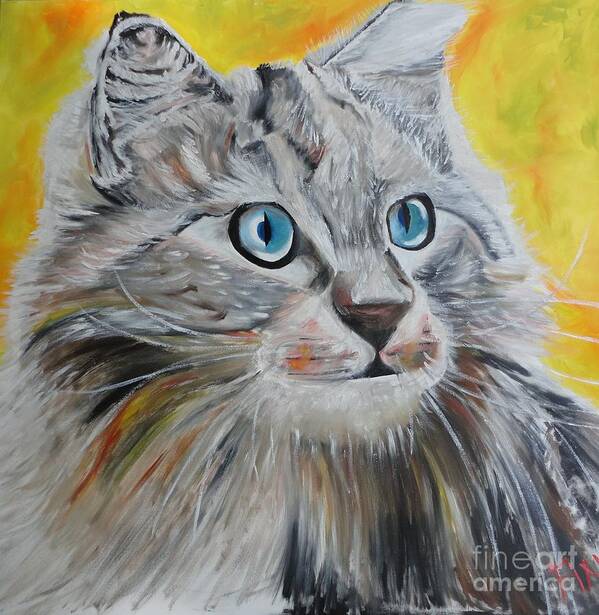 Cat Art Print featuring the painting Gray Cat by PainterArtist FIN