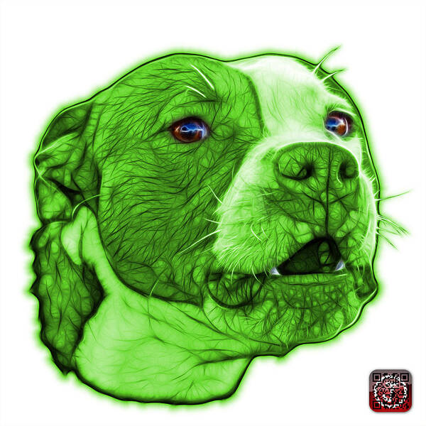 Dog Art Art Print featuring the mixed media Green Pitbull Dog Art - 7769 - Wb - Fractal Dog Art by James Ahn