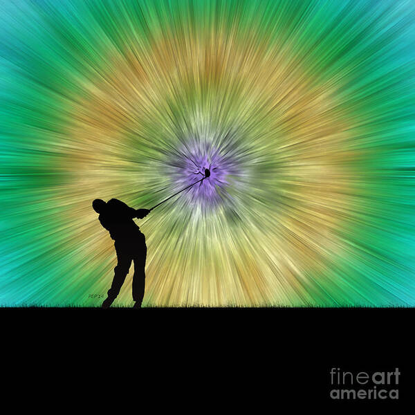 Golf Art Print featuring the digital art Green Tie Dye Golfer Silhouette by Phil Perkins