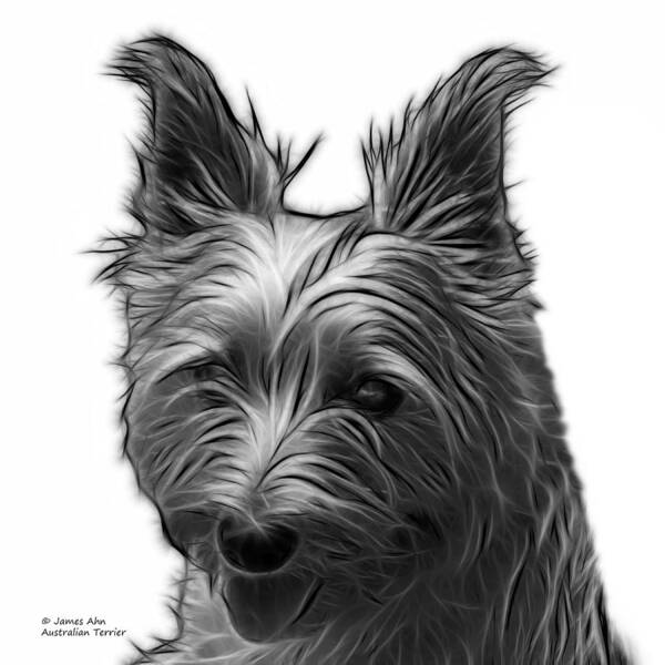 Terrier Art Print featuring the digital art Greyscale Australian Terrier Pop Art - 6500 FS by James Ahn