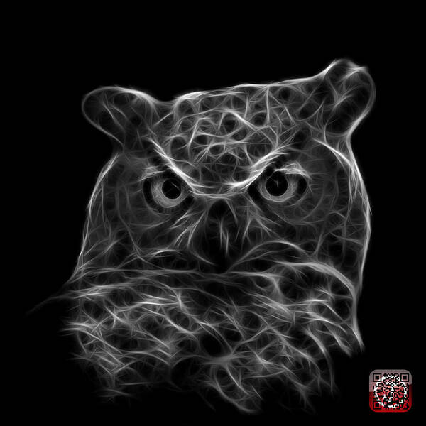 Owl Art Print featuring the digital art Greyscale Owl 4436 - F M by James Ahn