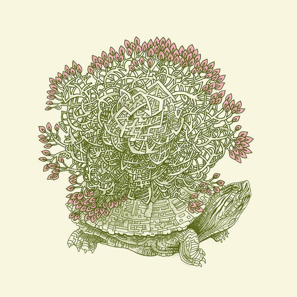 Turtle Art Print featuring the drawing Grow by Eric Fan