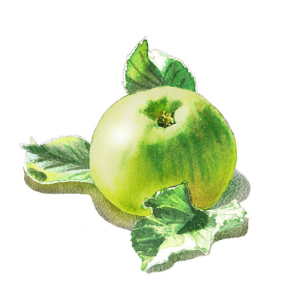 Apple Art Print featuring the painting Happy Green Apple by Irina Sztukowski