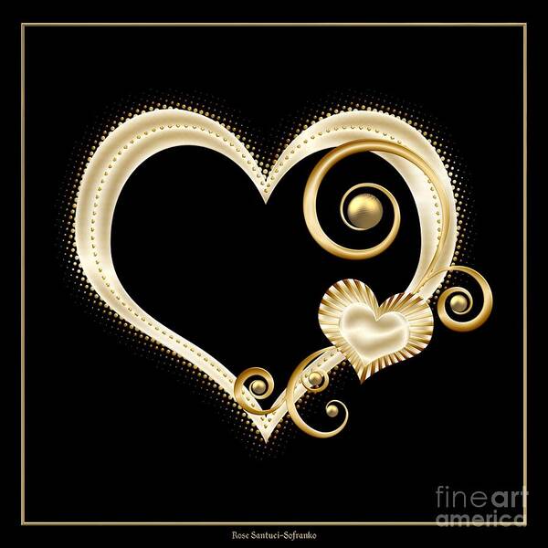 Golden Heart Art Print featuring the digital art Hearts in Gold and Ivory on Black by Rose Santuci-Sofranko