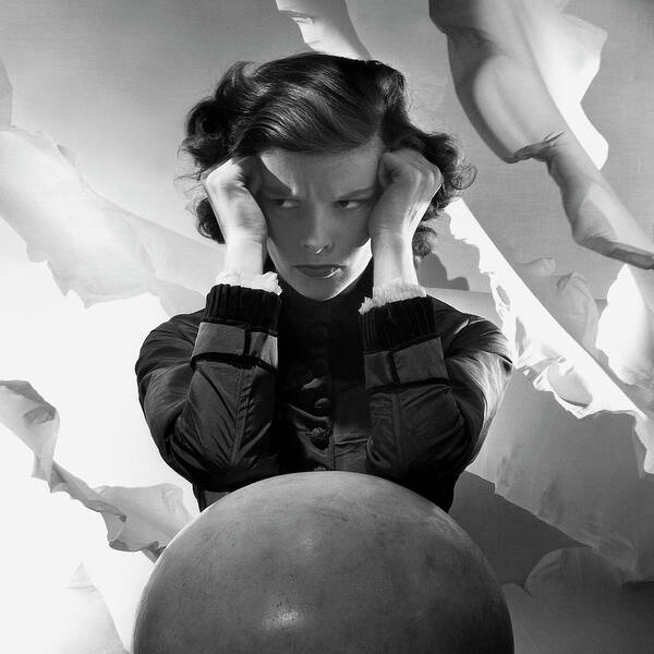 Academy Award Winning Actress Katharine Hepburn Assumes A Studied Pout In This Cecil Beaton Image From The July 1935 Vanity Fair. Hepburn Tallied 12 Academy Award Nominations For Best Actress And 4 Wins Between 1932 And 1981. Art Print featuring the photograph Hepburn Pout by Cecil Beaton