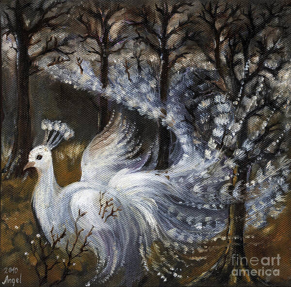 Peacock Art Print featuring the painting Here Comes The Mist by Ang El