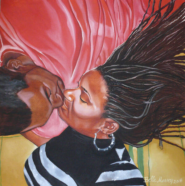 Male And Female Kissing Art Print featuring the painting I Am Dark But Comely 2 by Belle Massey