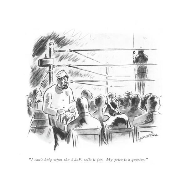 
Vender Selling Cokes At Prizefight. Boxing Match Bout Drinks Soda Expensive Cost Raised Profit Drs Artkey 67603 Art Print featuring the drawing I Can't Help What The A&p Sells It For. My Price by Garrett Price