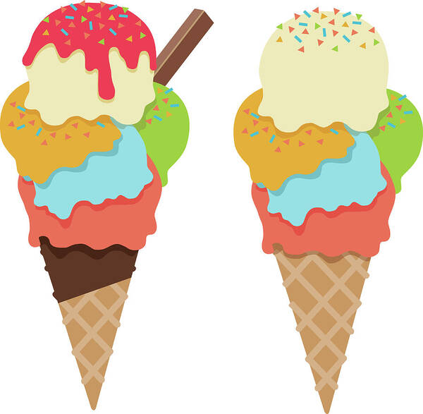 Sprinkles Art Print featuring the digital art Ice Cream Cones With Sprinkles And by Stevegraham