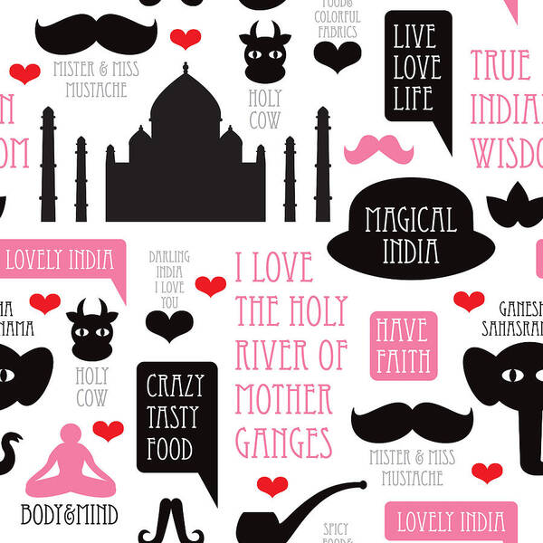 India Art Print featuring the digital art India icons illustration by Little Smilemakers Studio