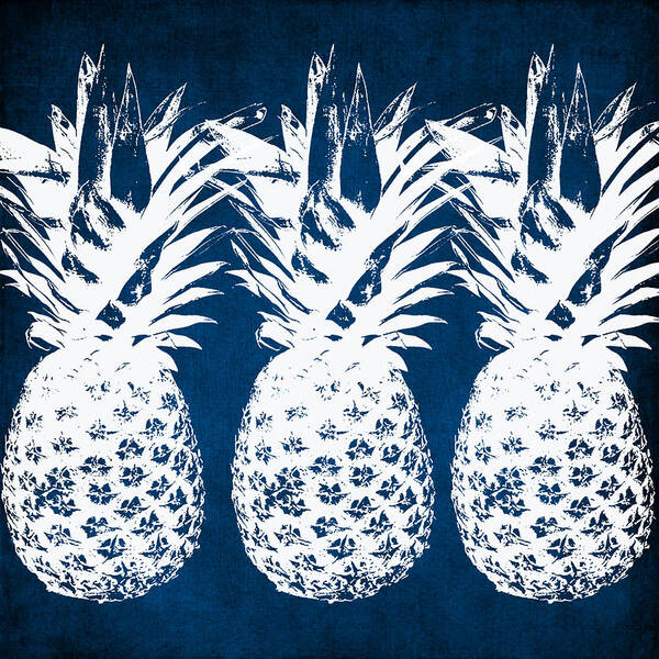 Indigo Art Print featuring the painting Indigo and White Pineapples by Linda Woods