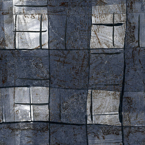 Blue Art Print featuring the mixed media Indigo Squares 5 of 5 by Carol Leigh