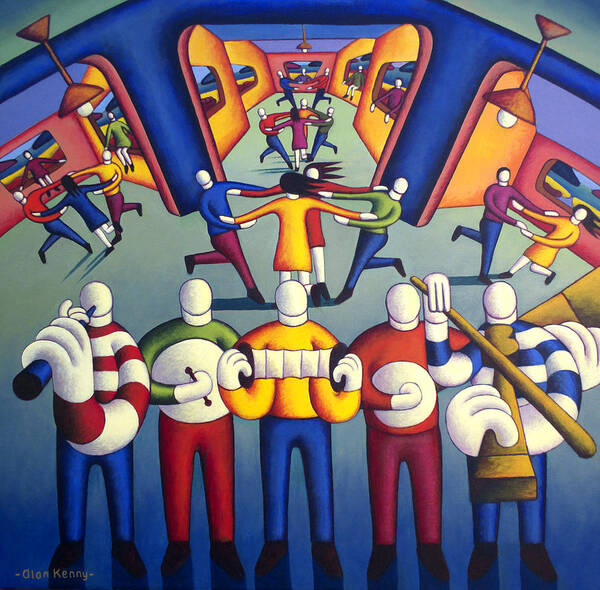 Interior Art Print featuring the painting Interior Trad.session With Dancers by Alan Kenny