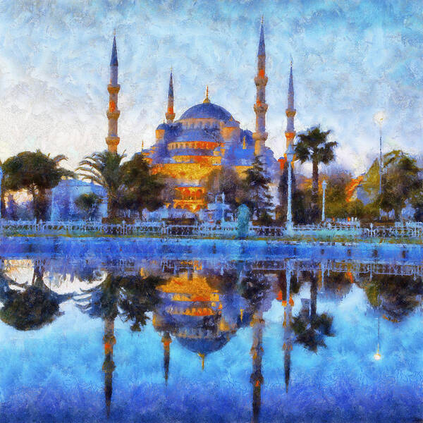 Istanbul Blue Mosque Art Print featuring the painting Istanbul Blue Mosque by Lilia S