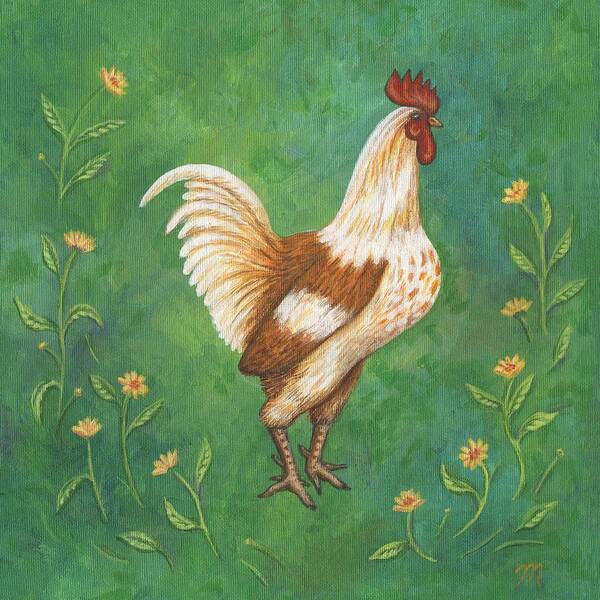 Animals Art Print featuring the painting Jagger the Rooster by Linda Mears