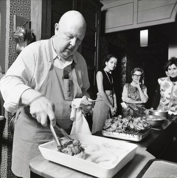 Indoors Art Print featuring the photograph James Beard During Cooking Lesson by Ernst Beadle