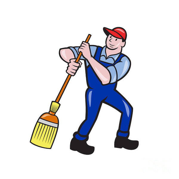 Janitor Cleaner Sweeping Broom Cartoon Art Print by Aloysius Patrimonio -  Fine Art America