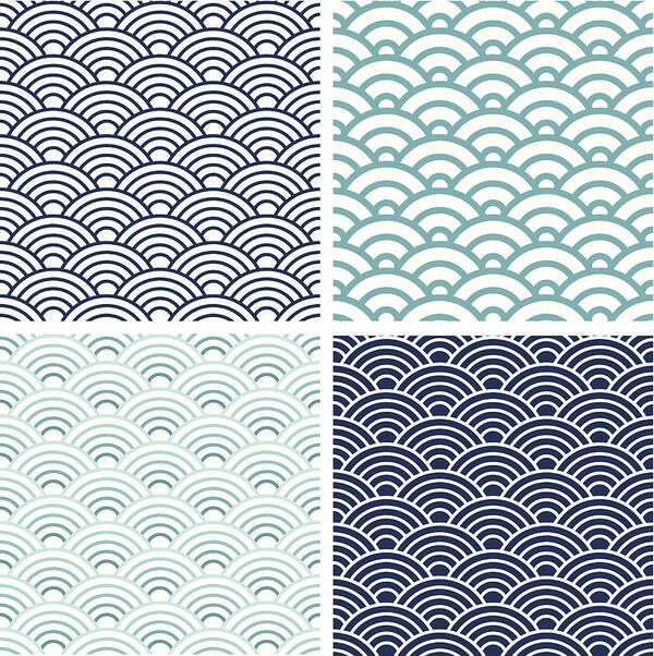 Arch Art Print featuring the drawing Japanese Seigaiha seamless pattern set by Kimikodate