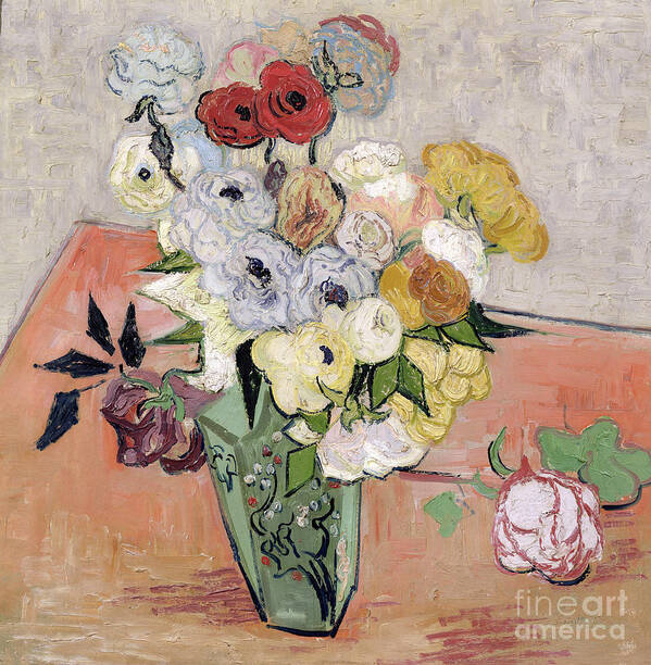 1890 Art Print featuring the painting Japanese Vase with Roses and Anemones by Vincent van Gogh