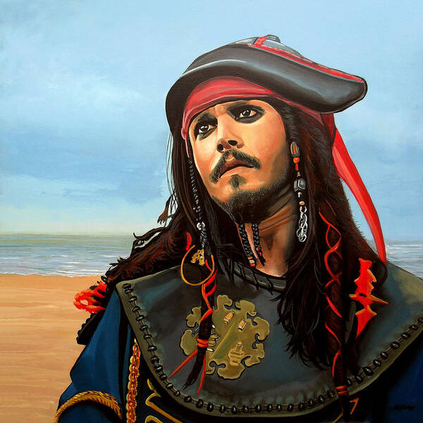 Johnny Depp Art Print featuring the painting Johnny Depp as Jack Sparrow by Paul Meijering