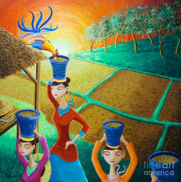 Rice Art Print featuring the painting Kapag Palay na Lumapit sa Manok by Paul Hilario