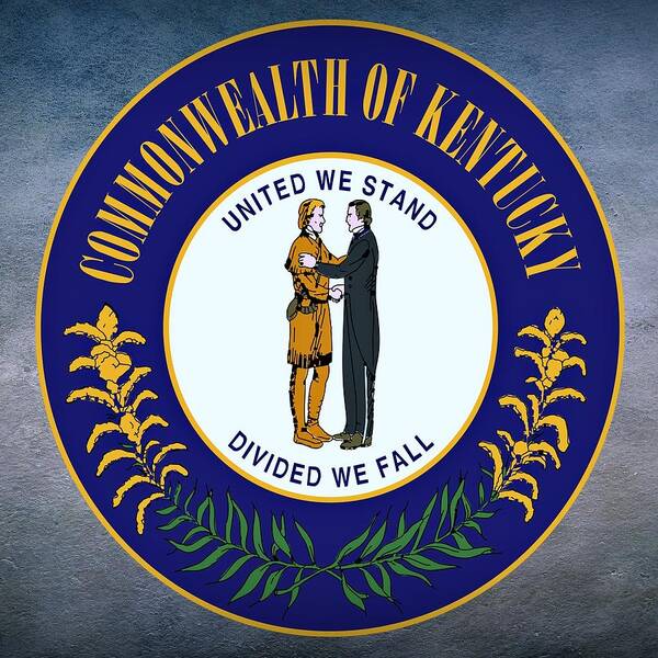 Kentucky Art Print featuring the digital art Kentucky State Seal by Movie Poster Prints