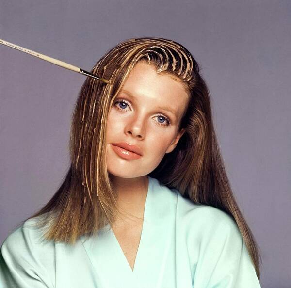 One Person Art Print featuring the photograph Kim Basinger During A Hair Coloring Demonstration by Francesco Scavullo