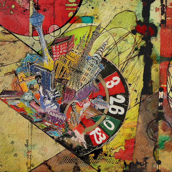Las Vegas Art Print featuring the painting Las Vegas Collage by Corporate Art Task Force