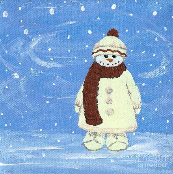 Snowman Art Print featuring the painting Last Decoration Snowman by Lynn Babineau