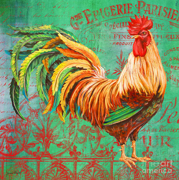 Acrylic Painting Art Print featuring the painting Le Rooster Heaven-A by Jean Plout