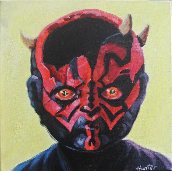 Darth Maul Star Wars Canvas Painting Portrait Art Print featuring the drawing Lil Darth by Steve Hunter