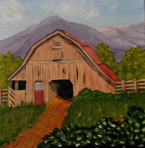 Barn Art Print featuring the painting Little Brown Barn by Nancy Sisco