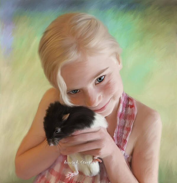 Girl Art Print featuring the painting Little Girl and Pet Rat by Angela Stanton