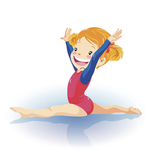 Child Art Print featuring the drawing Little girl gymnastics doing split by Exxorian