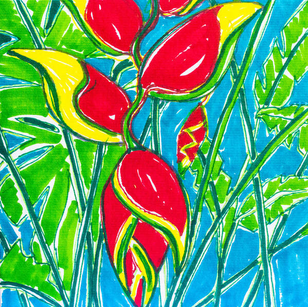 Flower Art Print featuring the painting Lobster Claw Heliconia by Kelly Smith