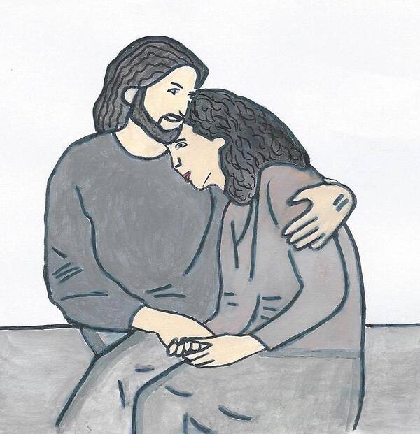 Jesus Art Print featuring the painting Lonely meets God by Magdalena Frohnsdorff