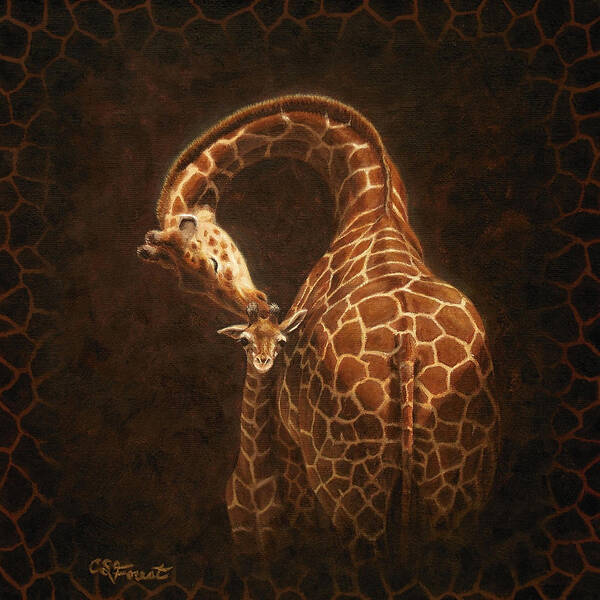 Giraffe Art Print featuring the painting Love's Golden Touch by Crista Forest