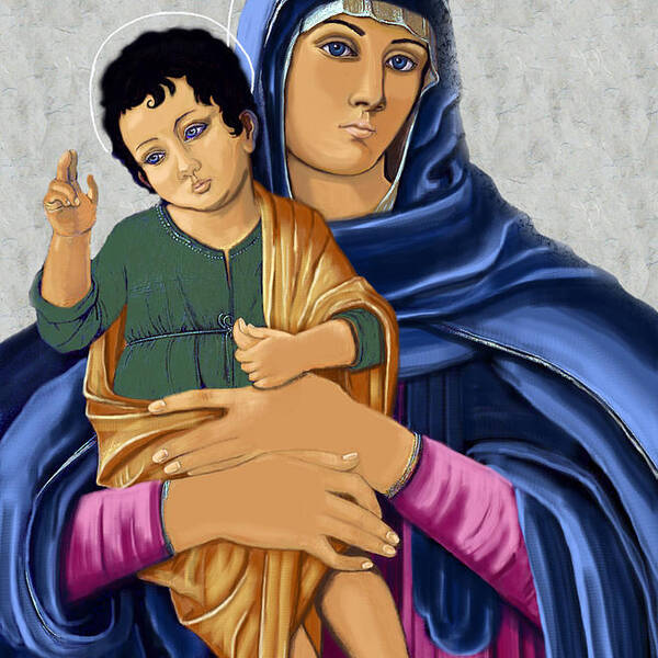 Madonna With Child Art Print featuring the painting Madonna With Child Blessing by Karon Melillo DeVega